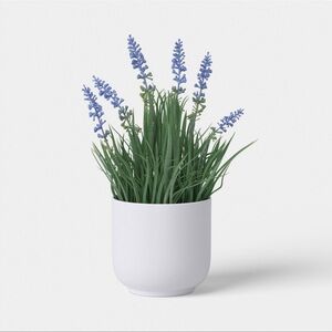 Marshalls White Planter with Blue Faux Lavender